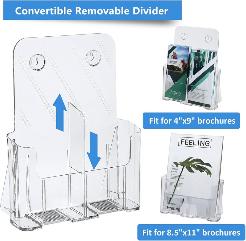 Argvey Acrylic Brochure Holder 8.5 x 11 inches, 4 Pack Clear Brochure Display Stand with Removable Divider for Trifold 4 Inches Wide Pamphlet, Plastic Flyer Holder for Magazine, Literature, Booklet - Image 2